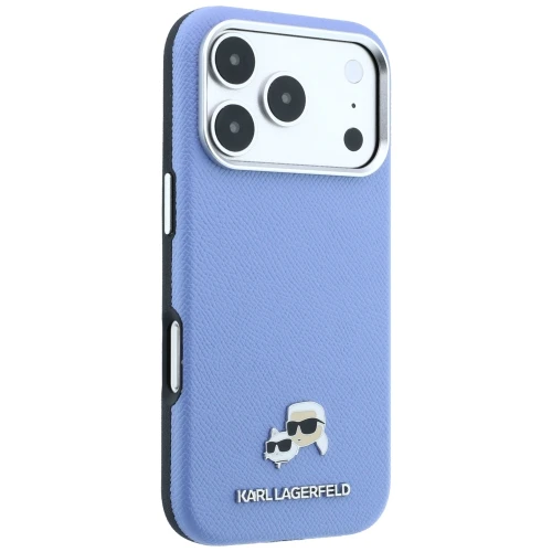 Etui Karl Lagerfeld HardCase Karl and Choupette Head Pin Saffiano do iPhone 18 Pro / 17 Pro do MagSafe, niebieskie