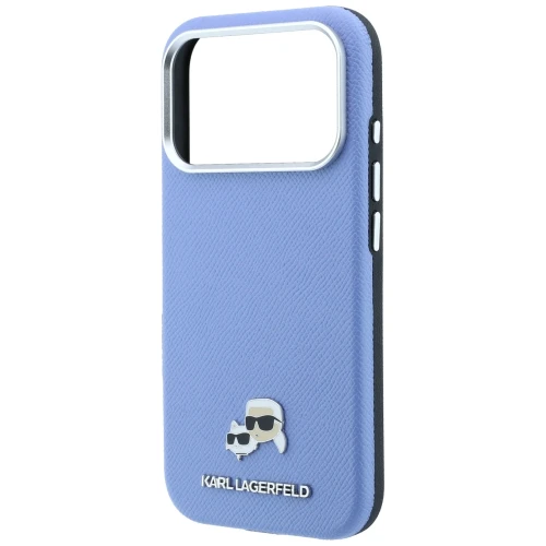 Etui Karl Lagerfeld HardCase Karl and Choupette Head Pin Saffiano do iPhone 18 Pro / 17 Pro do MagSafe, niebieskie