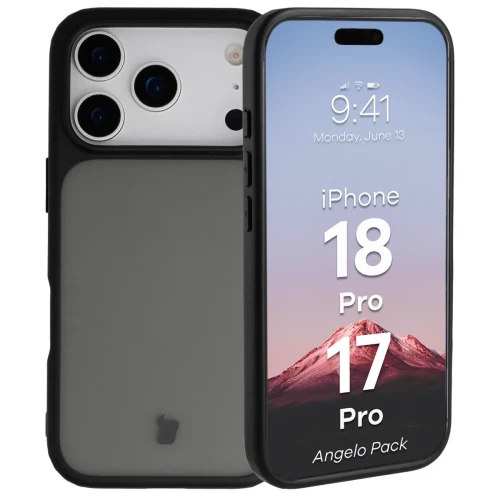 Etui + szkło hartowane Bizon Angelo Pack do iPhone 18 Pro / 17 Pro, przydymione z czarną ramką (3/8)