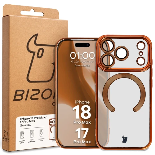Etui z ochroną aparatu i pierścieniem magnetycznym Bizon Case GuardO do iPhone 18 Pro Max / 17 Pro Max, przezroczysto-pomarańczowe (5/5)