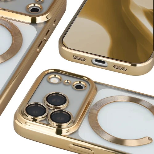 Etui z ochroną aparatu i pierścieniem magnetycznym Bizon Case GuardO do iPhone 18 Pro Max / 17 Pro Max, przezroczysto-złote (4/5)