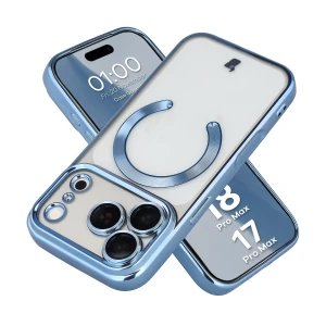 Etui z ochroną aparatu i pierścieniem magnetycznym Bizon Case GuardO do iPhone 18 Pro Max / 17 Pro Max, przezroczysto-niebieskie