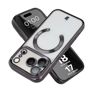 Etui z ochroną aparatu i pierścieniem magnetycznym Bizon Case GuardO do iPhone 18 Pro Max / 17 Pro Max, przezroczysto-czarne
