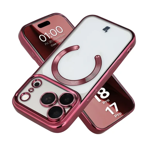 Etui z ochroną aparatu i pierścieniem magnetycznym Bizon Case GuardO do iPhone 18 Pro / 17 Pro, burgundowe (1/5)