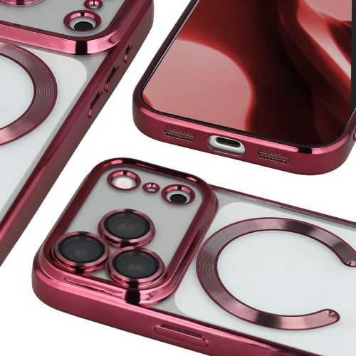 Etui z ochroną aparatu i pierścieniem magnetycznym Bizon Case GuardO do iPhone 18 Pro / 17 Pro, burgundowe (4/5)
