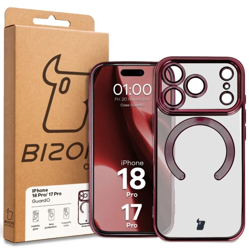 Etui z ochroną aparatu i pierścieniem magnetycznym Bizon Case GuardO do iPhone 18 Pro / 17 Pro, burgundowe (5/5)