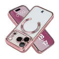 Etui z ochroną aparatu i pierścieniem magnetycznym Bizon Case GuardO do iPhone 18 Pro / 17 Pro, przezroczysto-różowe (1/5)