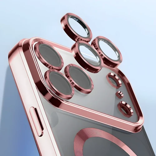Etui z ochroną aparatu i pierścieniem magnetycznym Bizon Case GuardO do iPhone 18 Pro / 17 Pro, przezroczysto-różowe (3/5)