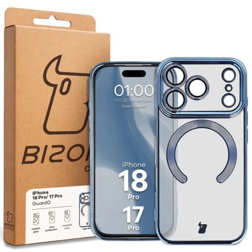 Etui z ochroną aparatu i pierścieniem magnetycznym Bizon Case GuardO do iPhone 18 Pro / 17 Pro, przezroczysto-niebieskie (5/5)