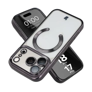 Etui z ochroną aparatu i pierścieniem magnetycznym Bizon Case GuardO do iPhone 18 Pro / 17 Pro, przezroczysto-czarne