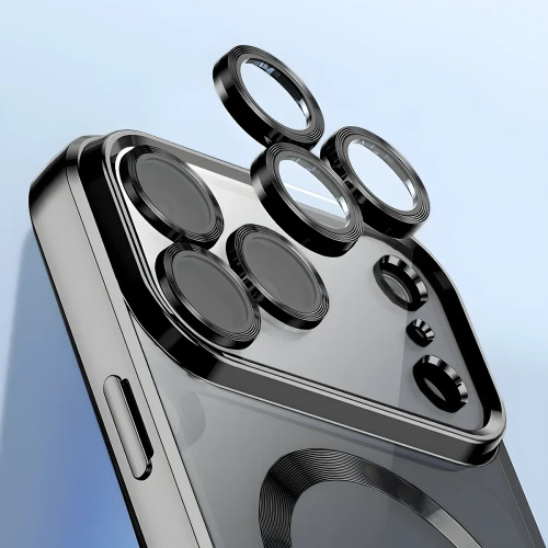 Etui z ochroną aparatu i pierścieniem magnetycznym Bizon Case GuardO do iPhone 18 Pro / 17 Pro, przezroczysto-czarne (3/5)