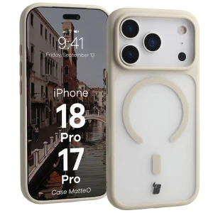Etui z pierścieniem magnetycznym Bizon Case MatteO do iPhone 18 Pro / 17 Pro, przydymione-beżowe