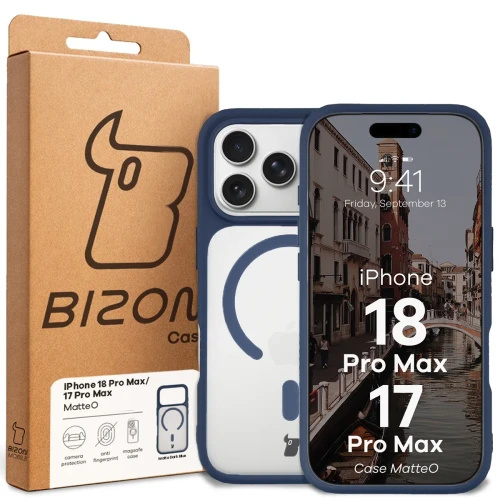 Etui z pierścieniem magnetycznym Bizon Case MatteO do iPhone 18 Pro Max / 17 Pro Max, przydymione-granatowe (7/7)