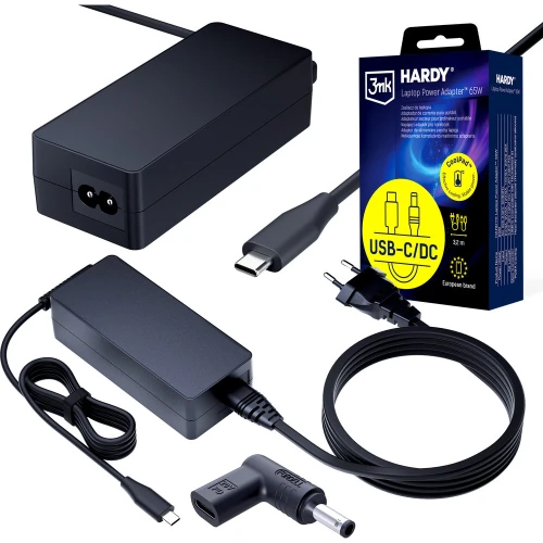 Zasilacz sieciowy USB-C PD 65W, 3mk Hardy Laptop Power Adapter, DC 4.5×3.0 mm (Dell blue) do Dell, 3,2 m, czarny (1/8)
