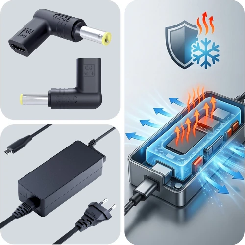 Zasilacz sieciowy USB-C PD 65W, 3mk, DC 5.5×2.5 mm do Lenovo, Asus, Acer, HP, Dell, Toshiba, IBM, Compaq, 3,2 m, czarny (8/8)