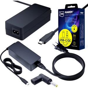 Zasilacz sieciowy 3mk do laptopa USB-C PD 65W, DC 4,0×1,7 mm do Lenovo, Huawei, HP, Acer, Asus, Toshiba, IBM, 3,2 m, czarny