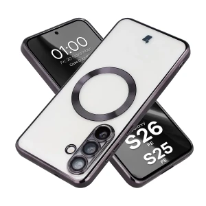 Etui z ochroną aparatu i pierścieniem magnetycznym Bizon Case GuardO do Galaxy S26 FE / S25 FE, przezroczysto-czarne