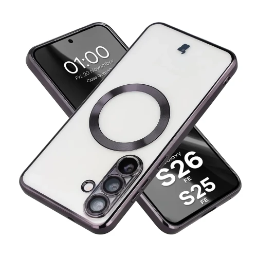 Etui z ochroną aparatu i pierścieniem magnetycznym Bizon Case GuardO do Galaxy S26 FE / S25 FE, przezroczysto-czarne (1/5)