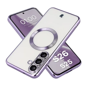 Etui z ochroną aparatu i pierścieniem magnetycznym Bizon Case GuardO do Galaxy S26 FE / S25 FE, przezroczysto-fioletowe