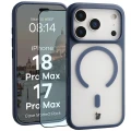 Etui z pierścieniem magnetycznym + szkło hartowane Bizon MatteO Pack do iPhone 18 Pro Max / 17 Pro Max, przydymione-granatowe (1/9)