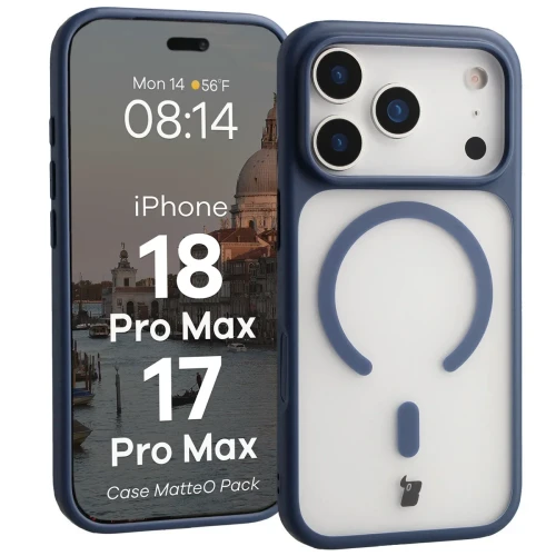 Etui z pierścieniem magnetycznym + szkło hartowane Bizon MatteO Pack do iPhone 18 Pro Max / 17 Pro Max, przydymione-granatowe (3/9)