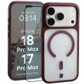 Etui z pierścieniem magnetycznym + szkło hartowane Bizon MatteO Pack do iPhone 18 Pro Max / 17 Pro Max, półprzezroczyste z burgundową ramką (1/9)