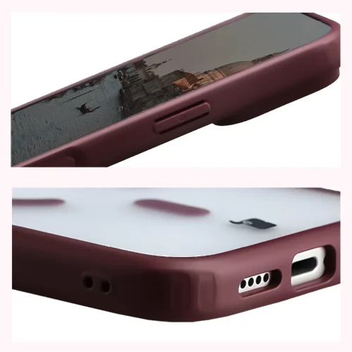 Etui z pierścieniem magnetycznym + szkło hartowane Bizon MatteO Pack do iPhone 18 Pro Max / 17 Pro Max, półprzezroczyste z burgundową ramką (6/9)
