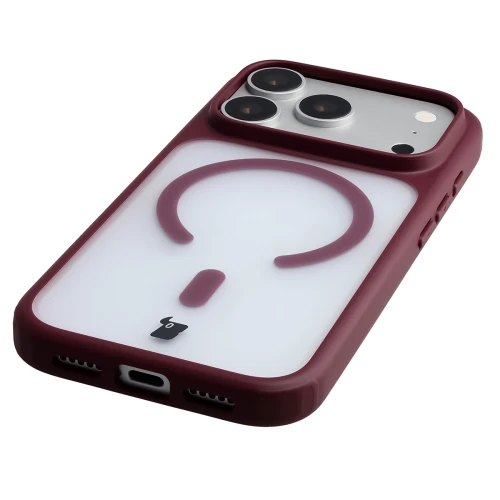Etui z pierścieniem magnetycznym + szkło hartowane Bizon MatteO Pack do iPhone 18 Pro Max / 17 Pro Max, półprzezroczyste z burgundową ramką (7/9)