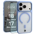Etui z pierścieniem magnetycznym + szkło hartowane Bizon MatteO Pack do iPhone 18 Pro Max / 17 Pro Max, półprzezroczyste z jasnoniebieską ramką (1/9)