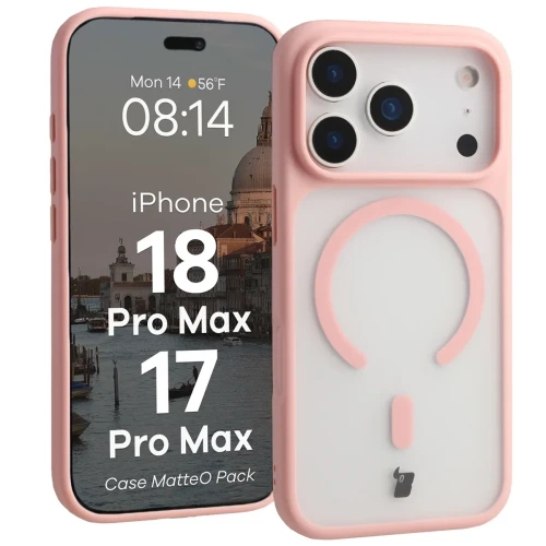 Etui z pierścieniem magnetycznym + szkło hartowane Bizon MatteO Pack do iPhone 18 Pro Max / 17 Pro Max, przydymione-jasnoróżowe (3/9)