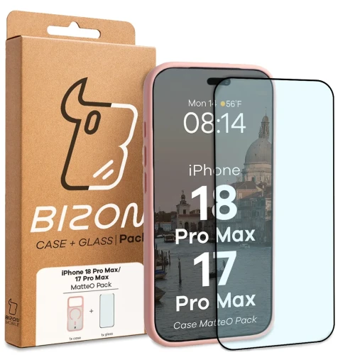 Etui z pierścieniem magnetycznym + szkło hartowane Bizon MatteO Pack do iPhone 18 Pro Max / 17 Pro Max, przydymione-jasnoróżowe (9/9)