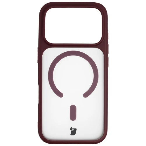Etui z pierścieniem magnetycznym + szkło hartowane Bizon MatteO Pack do iPhone 18 Pro / 17 Pro, półprzezroczyste z burgundową ramką (2/9)