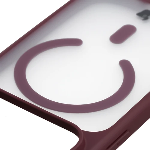 Etui z pierścieniem magnetycznym + szkło hartowane Bizon MatteO Pack do iPhone 18 Pro / 17 Pro, półprzezroczyste z burgundową ramką (4/9)