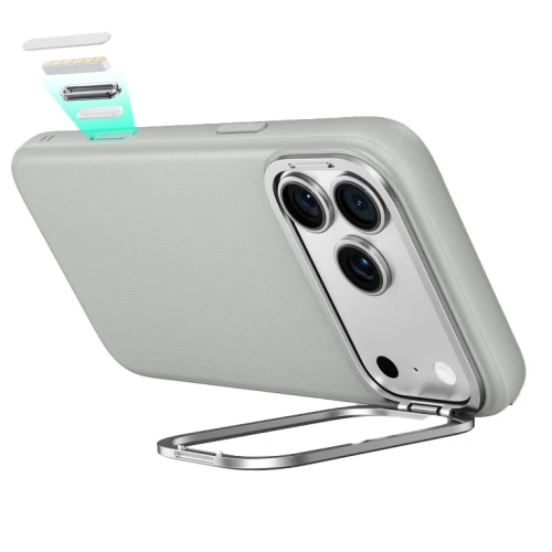 Etui skórzane z podstawką ESR Atelier Kickstand do MagSafe do iPhone 18 Pro / 17 Pro, szare (2/9)