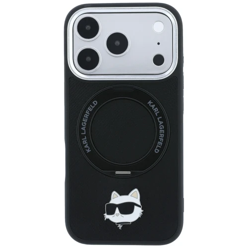 Etui Karl Lagerfeld Ring Stand 360 Choupette Head Pin do iPhone 18 Pro / 17 Pro do MagSafe, czarne