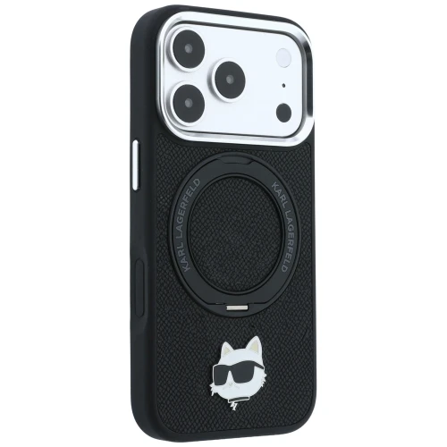 Etui Karl Lagerfeld Ring Stand 360 Choupette Head Pin do iPhone 18 Pro / 17 Pro do MagSafe, czarne