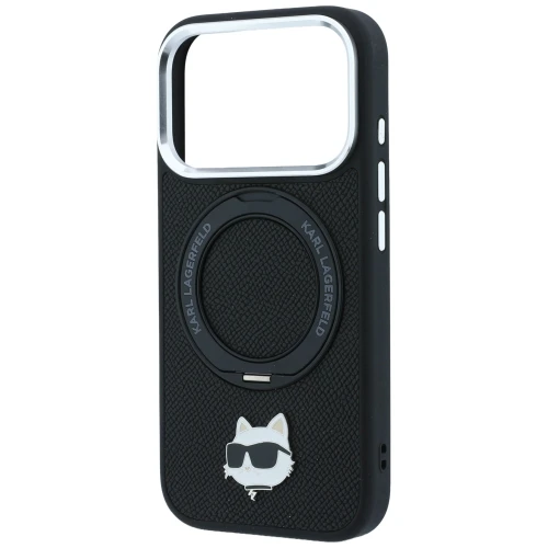 Etui Karl Lagerfeld Ring Stand 360 Choupette Head Pin do iPhone 18 Pro / 17 Pro do MagSafe, czarne