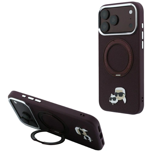 Etui Karl Lagerfeld Ring Stand 360 Karl Choupette Heads Pin do iPhone 18 Pro Max / 17 Pro Max do MagSafe, burgundowe