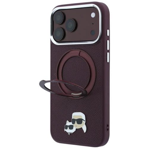 Etui Karl Lagerfeld Ring Stand 360 Karl Choupette Heads Pin do iPhone 18 Pro Max / 17 Pro Max do MagSafe, burgundowe