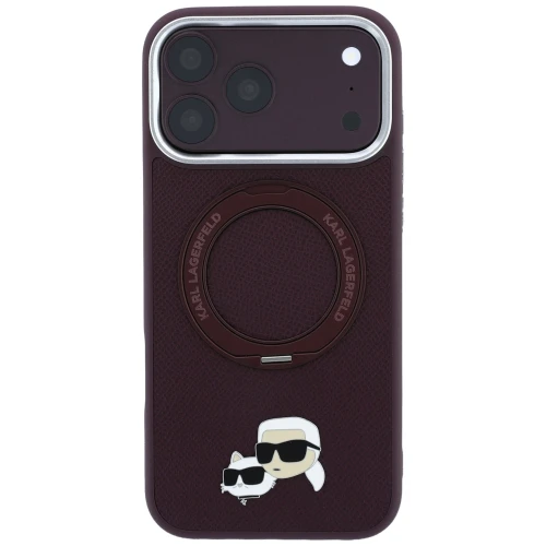 Etui Karl Lagerfeld Ring Stand 360 Karl Choupette Heads Pin do iPhone 18 Pro Max / 17 Pro Max do MagSafe, burgundowe