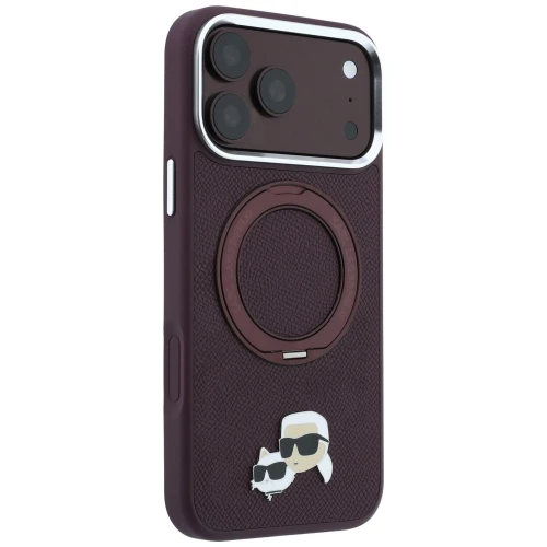 Etui Karl Lagerfeld Ring Stand 360 Karl Choupette Heads Pin do iPhone 18 Pro Max / 17 Pro Max do MagSafe, burgundowe