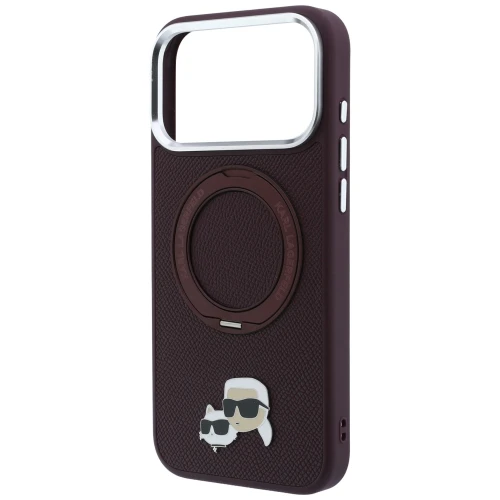 Etui Karl Lagerfeld Ring Stand 360 Karl Choupette Heads Pin do iPhone 18 Pro Max / 17 Pro Max do MagSafe, burgundowe