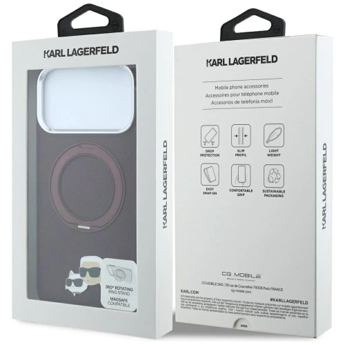 Etui Karl Lagerfeld Ring Stand 360 Karl Choupette Heads Pin do iPhone 18 Pro Max / 17 Pro Max do MagSafe, burgundowe