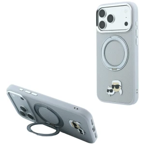 Etui Karl Lagerfeld Ring Stand 360 Karl Choupette Heads Pin do iPhone 18 Pro / 17 Pro do MagSafe, szare