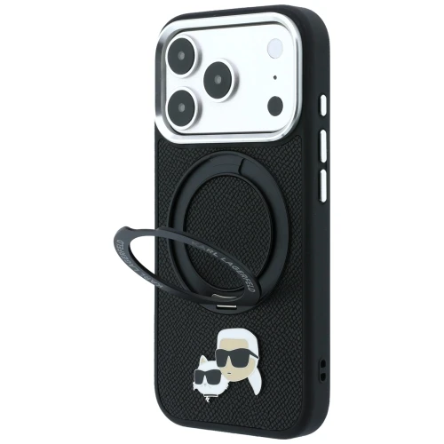 Etui Karl Lagerfeld Ring Stand 360 Karl Choupette Heads Pin do iPhone 18 Pro / 17 Pro do MagSafe, czarne