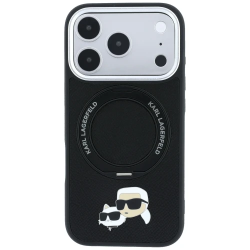Etui Karl Lagerfeld Ring Stand 360 Karl Choupette Heads Pin do iPhone 18 Pro / 17 Pro do MagSafe, czarne
