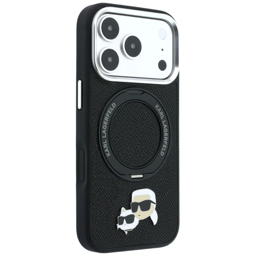 Etui Karl Lagerfeld Ring Stand 360 Karl Choupette Heads Pin do iPhone 18 Pro / 17 Pro do MagSafe, czarne