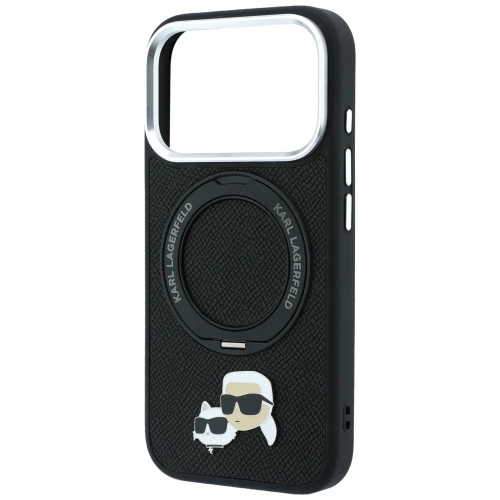 Etui Karl Lagerfeld Ring Stand 360 Karl Choupette Heads Pin do iPhone 18 Pro / 17 Pro do MagSafe, czarne