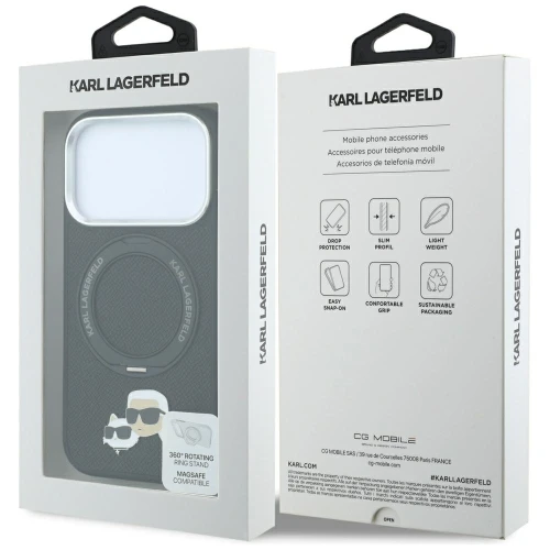 Etui Karl Lagerfeld Ring Stand 360 Karl Choupette Heads Pin do iPhone 18 Pro / 17 Pro do MagSafe, czarne