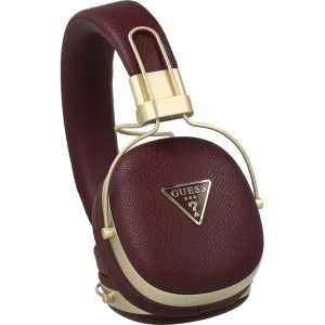 Bezprzewodowe słuchawki nauszne Guess BT Wireless Headphones ENC Grained PU & Triangle Gold Metal Logo Bluetooth 5.4, burgundowe